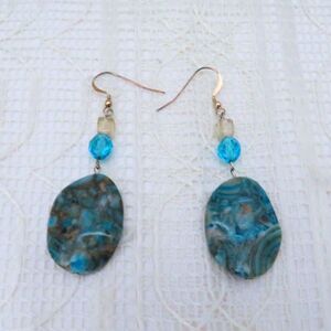 Handmade Earrings Blue Crazy Agate Dangle Turquoise Blue Boho Drop Casual